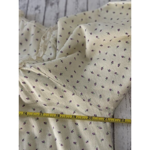 Vintage 80s Purple Roses Flannel Long Sleeve Cottagecore Prairie Nightgown Large - Picture 11 of 15